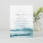 Moderne Waterverf | BLAUWGROEN BABY SHOWER Kaart (Staand voorkant)
