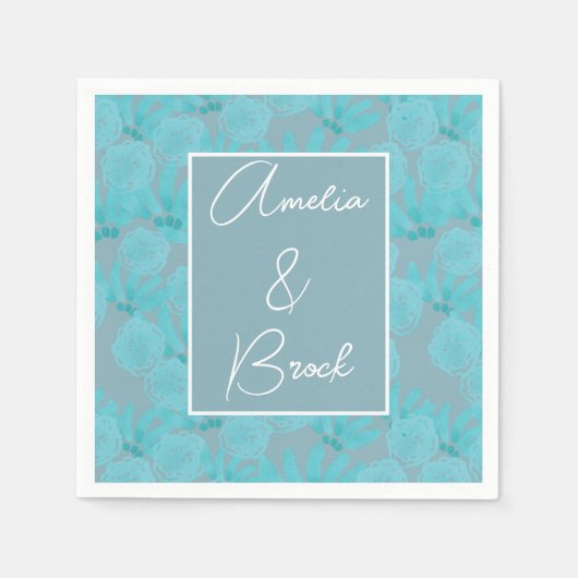Moderne Waterverf Blauwgroen blauw Floral Design W Servet (Voorkant)
