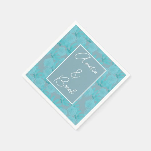 Moderne Waterverf Blauwgroen blauw Floral Design W Servet (Hoek)