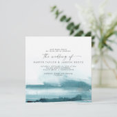 Moderne Waterverf | Blauwgroen bruiloft Kaart (Staand voorkant)