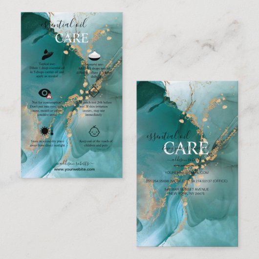 Moderne Waterverf Blauwgroen etherische olie Visitekaartje (Voorkant / Achterkant)