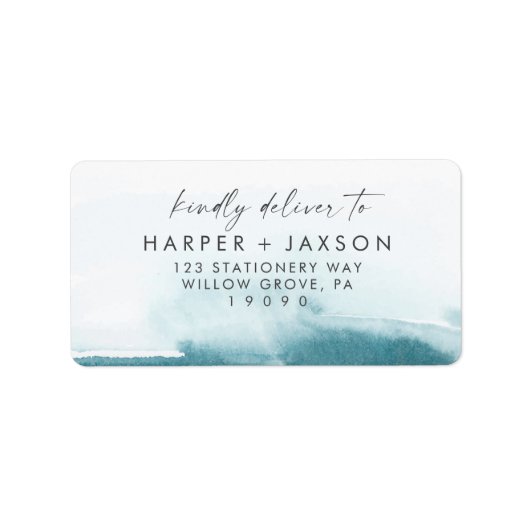 Moderne Waterverf Blauwgroen huwelijk RSVP-adresla Etiket (Voorkant)