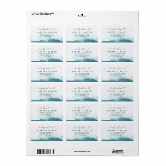 Moderne Waterverf Blauwgroen huwelijk RSVP-adresla Etiket (Full Sheet)
