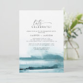 Moderne Waterverf | Blauwgroen Laten we vieren Kaart (Staand voorkant)