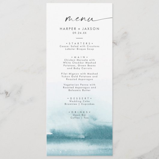 Moderne Waterverf | Blauwgroen menu Binddromen (Voorkant)