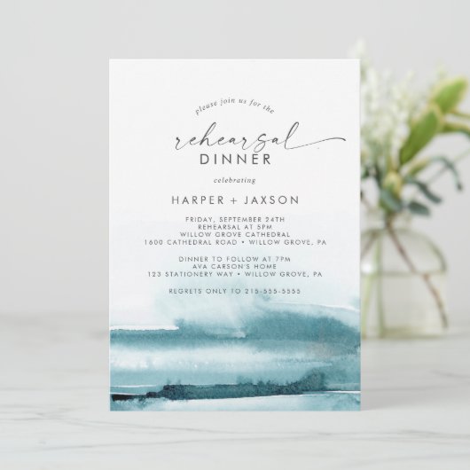 Moderne Waterverf | Blauwgroen repetitief diner Kaart (Staand voorkant)