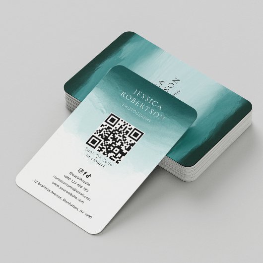 Moderne Waterverf Blauwgroen sociale media QR-code Visitekaartje