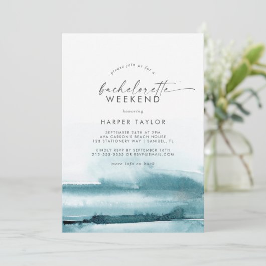 Moderne Waterverf | Blauwgroen Weekend Bachelorett Kaart (Staand voorkant)