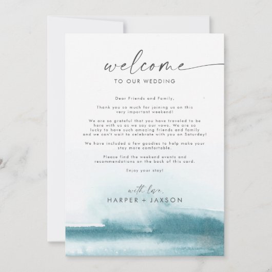 Moderne Waterverf Blauwgroen Welkomstbrief & Reisr (Voorkant)