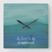 Moderne Waterverf Blauwgroen Zeemeermin Silhouet C Vierkante Klok (Voorkant)