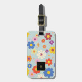 Moderne waterverf bloeit zwart goud monogram bagagelabel (Voorkant verticaal)