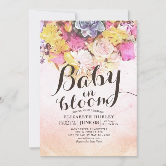 Moderne Waterverf Bloem Baby shower Baby Bloom Kaart (Voorkant)