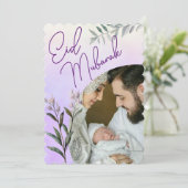 Moderne waterverf bloem islamitische Eid Mubarak f Feestdagenkaart (Staand voorkant)