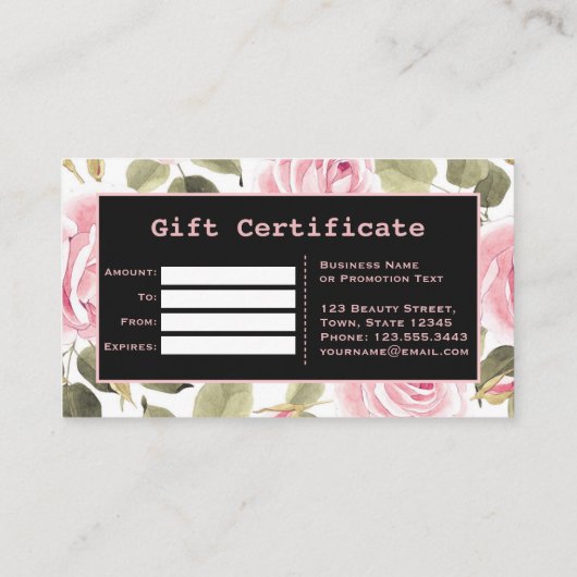 Moderne Waterverf Bloem Roos Zwart Make-up Artist Klantenkaartje (Achterkant)