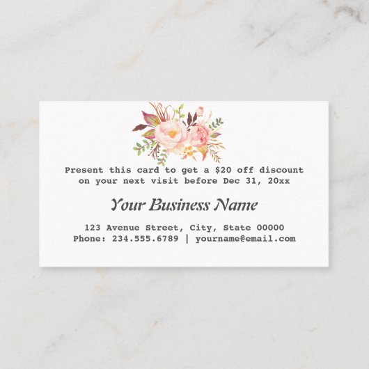 Moderne Waterverf Bloem Roze Goud Make-up Artiest Kortingskaartje (Achterkant)