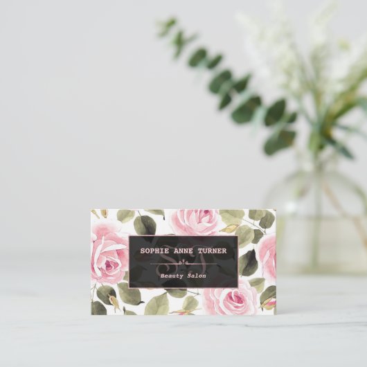 Moderne Waterverf Bloem Roze Gouden Make-up Afsprakenkaartje (Staand voorkant)