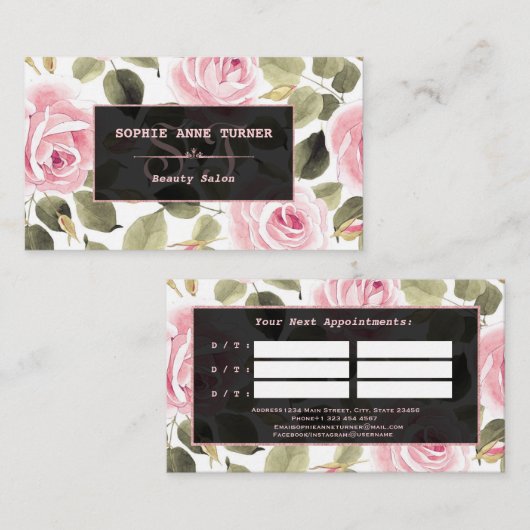 Moderne Waterverf Bloem Roze Gouden Make-up Afsprakenkaartje (Voorkant / Achterkant)