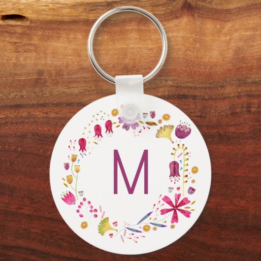 Moderne Waterverf bloem Sleutelhanger (Voorkant)