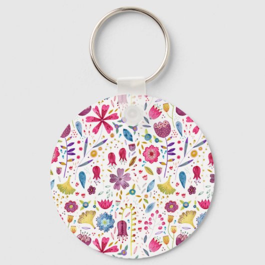 Moderne Waterverf bloem Sleutelhanger (Achterkant)