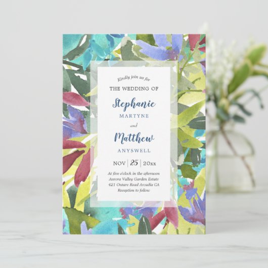 Moderne Waterverf bloemblaadje turquoise bruiloft Kaart (Staand voorkant)