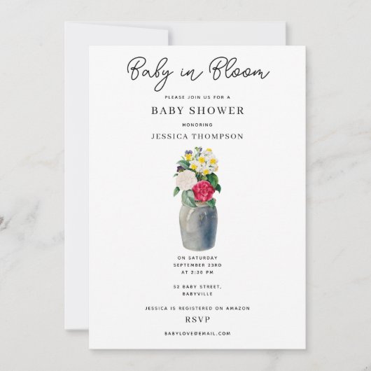 Moderne Waterverf Bloemen Baby in Bloom Baby showe Kaart (Voorkant)
