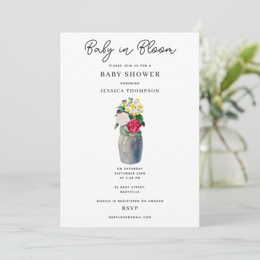 Moderne Waterverf Bloemen Baby in Bloom Baby showe Kaart (Staand voorkant)