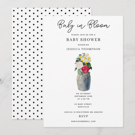Moderne Waterverf Bloemen Baby in Bloom Baby showe Kaart (Voorkant / Achterkant)
