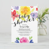 Moderne Waterverf bloemen Baby shower Uitnodiging (Staand voorkant)