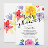Moderne Waterverf bloemen Baby shower Uitnodiging (Voorkant / Achterkant)