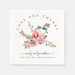 Moderne Waterverf Bloemen Bedankt Namen Bruiloft Servet