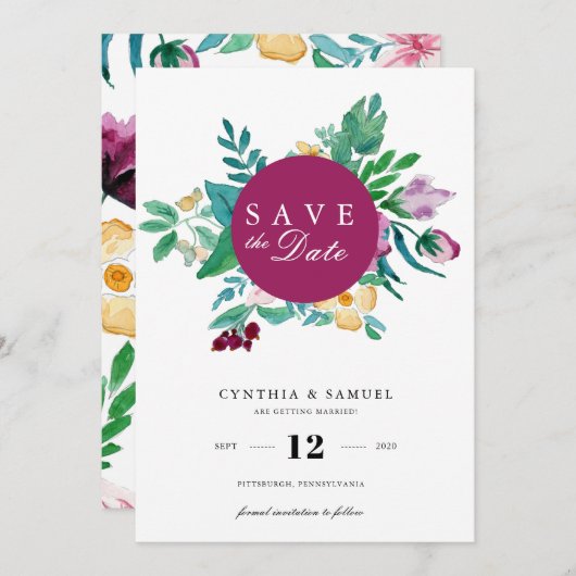 Moderne Waterverf Bloemen Bewaar de Datum Kaart (Voorkant / Achterkant)