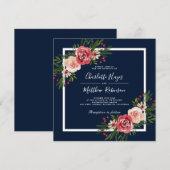 Moderne Waterverf Bloemen Blauwe Winterbruiloft Kaart (Voorkant / Achterkant)