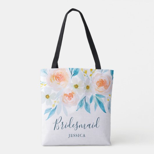 Moderne Waterverf Bloemen Bruiloft Bruidsmeisje Tote Bag (Achterkant)