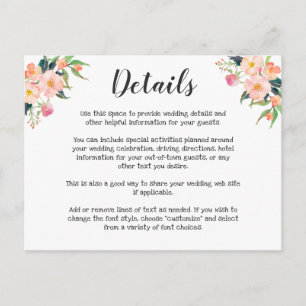 Moderne Waterverf Bloemen bruiloft Details Briefkaart