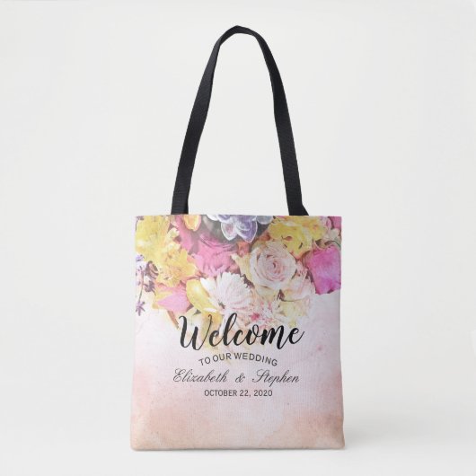 Moderne Waterverf bloemen bruiloft Welkomstcadeau Tote Bag (Voorkant)