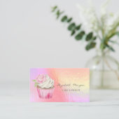 Moderne Waterverf Bloemen Cupcake Holografisch Visitekaartje (Staand voorkant)