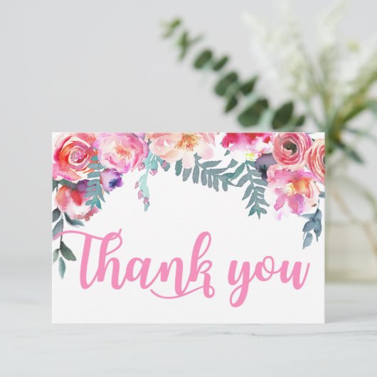 Moderne Waterverf Bloemen Dank u Bedankkaart (Staand voorkant)