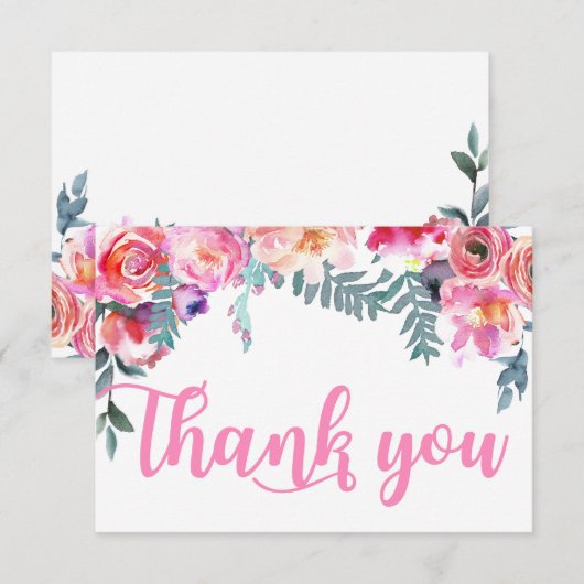 Moderne Waterverf Bloemen Dank u Bedankkaart (Voorkant / Achterkant)