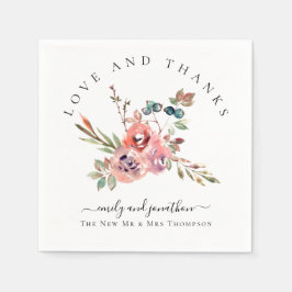 Moderne Waterverf Bloemen Dank u Namen Bruiloft Servet