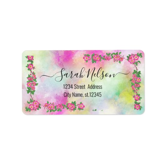 Moderne Waterverf bloemen Etiket (Voorkant)