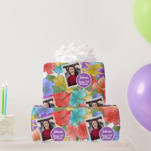 Moderne Waterverf Bloemen Gelukkige 21e Verjaardag Cadeaupapier (Feestgeschenken)