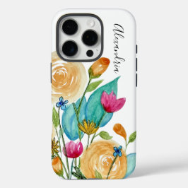 Moderne Waterverf bloemen, gepersonaliseerd iPhone 16 Pro Hoesje