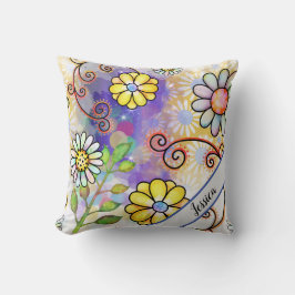 Moderne Waterverf Bloemen gepersonaliseerde naam Kussen