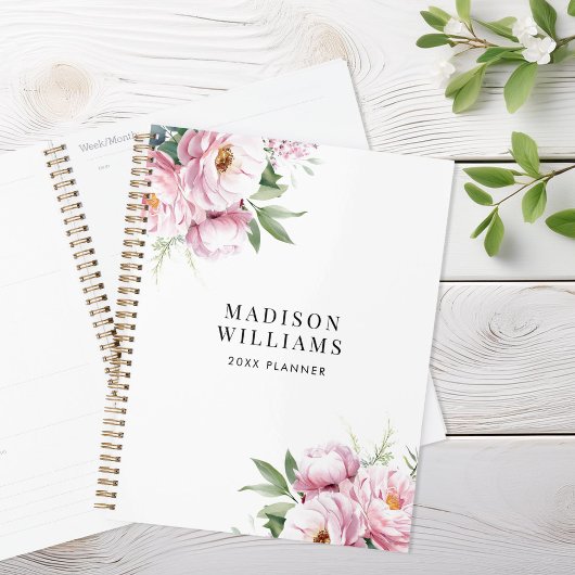 Moderne Waterverf Bloemen gepersonaliseerde naam Planner