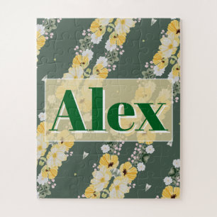 Moderne waterverf bloemen & groene achtergrond legpuzzel