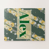 Moderne waterverf bloemen & groene achtergrond legpuzzel (Horizontaal)