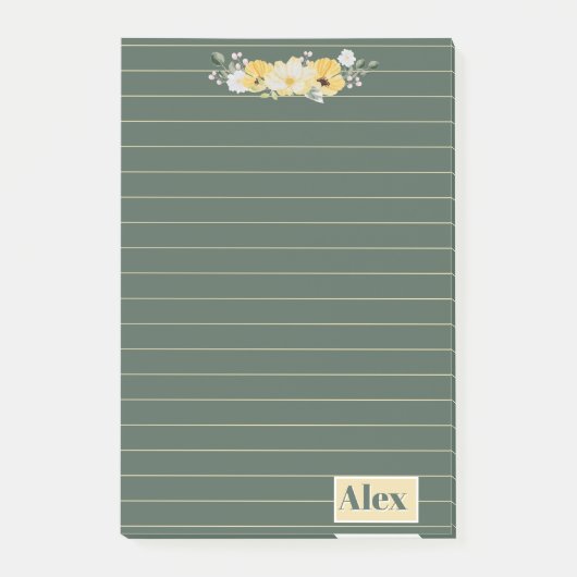 Moderne waterverf bloemen & groene achtergrond post-it® notes (Voorkant)