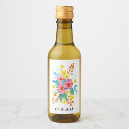 Moderne waterverf bloemen in felle kleuren wijn etiket