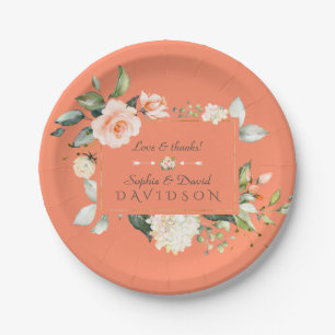 Moderne Waterverf Bloemen Levend Koraal Bruiloft Papieren Bordje