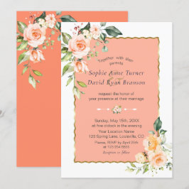 Moderne Waterverf bloemen Living Coral Wedding Kaart